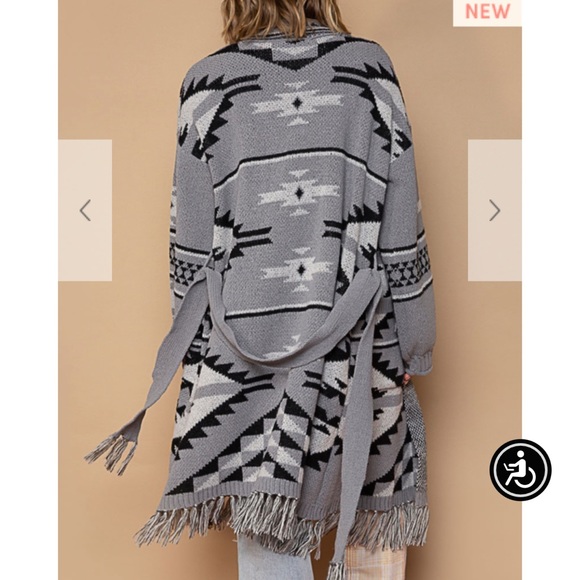 Grey Black Multi Aztec Tribal Sweater Coat - Picture 2 of 3